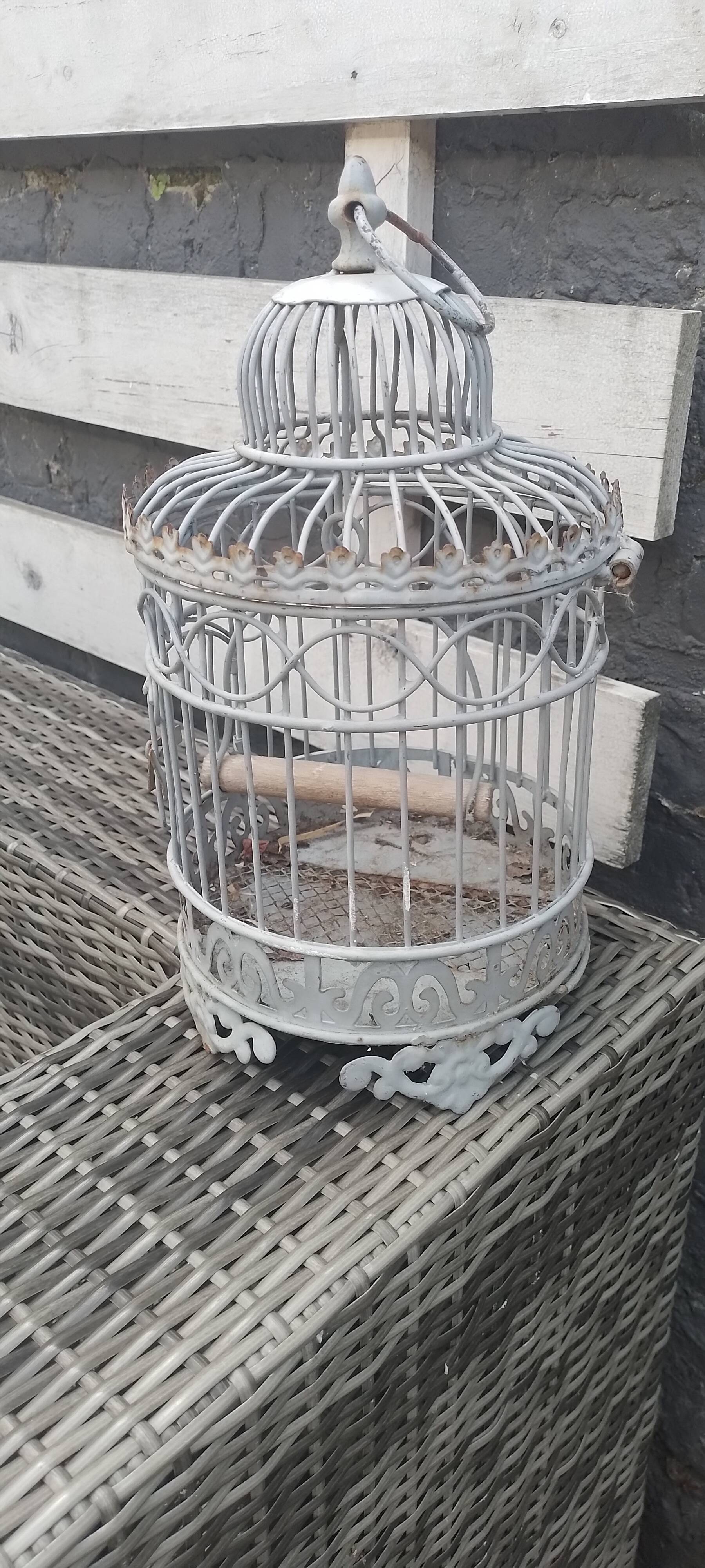 Vintage gray metal bird cage