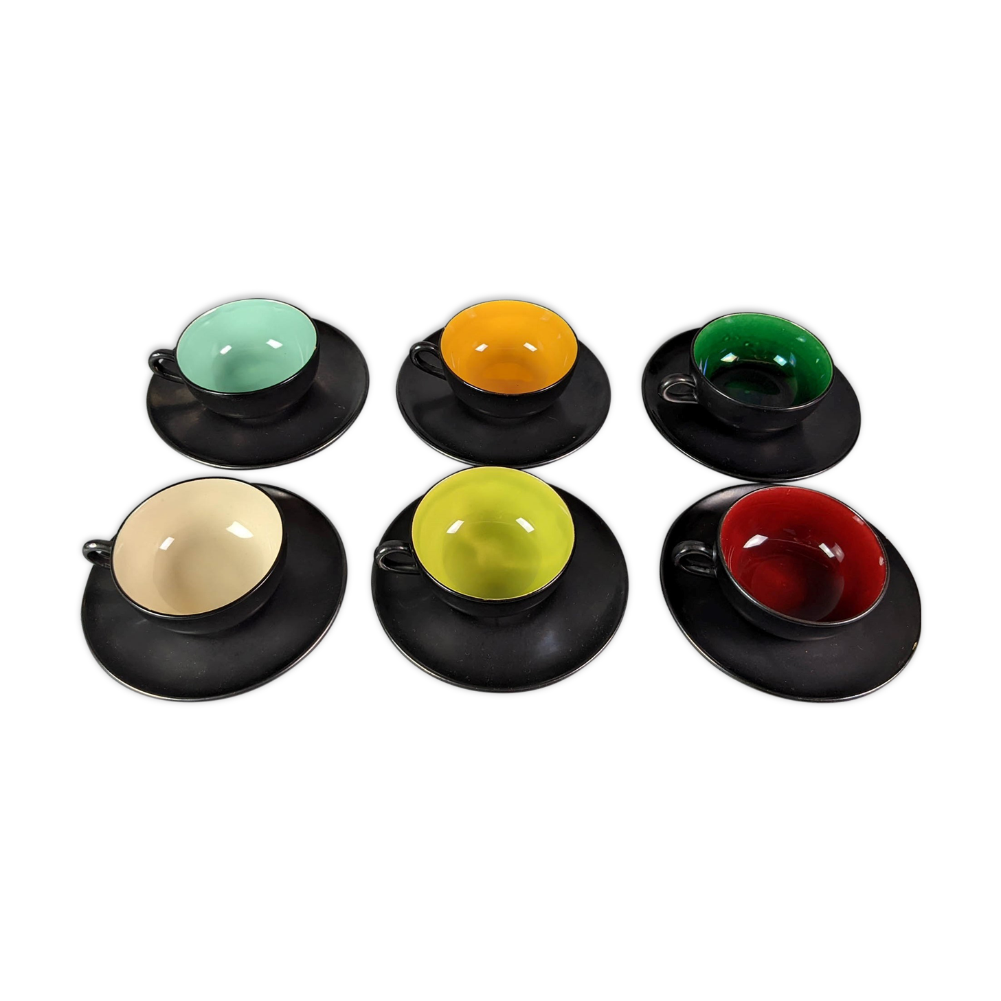 Service of 6 cups and saucers in two-tone ceramic - Faience Saint Clément