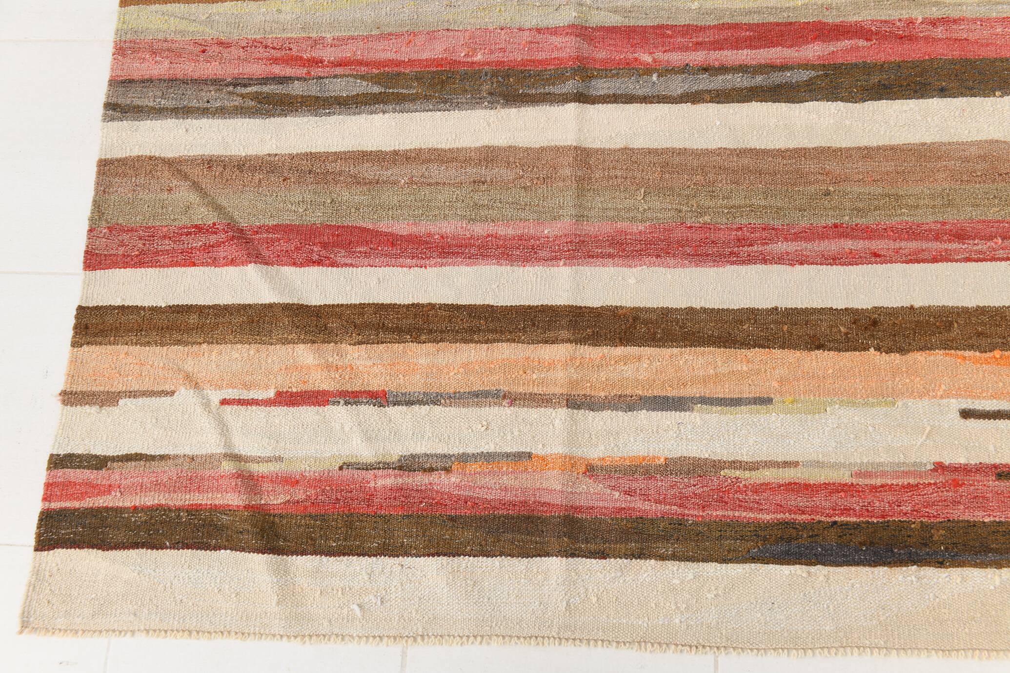 Grand Kilim Vintage Géometrique, Tons Terre & Rouge, Fait Main, 293x386 Cm