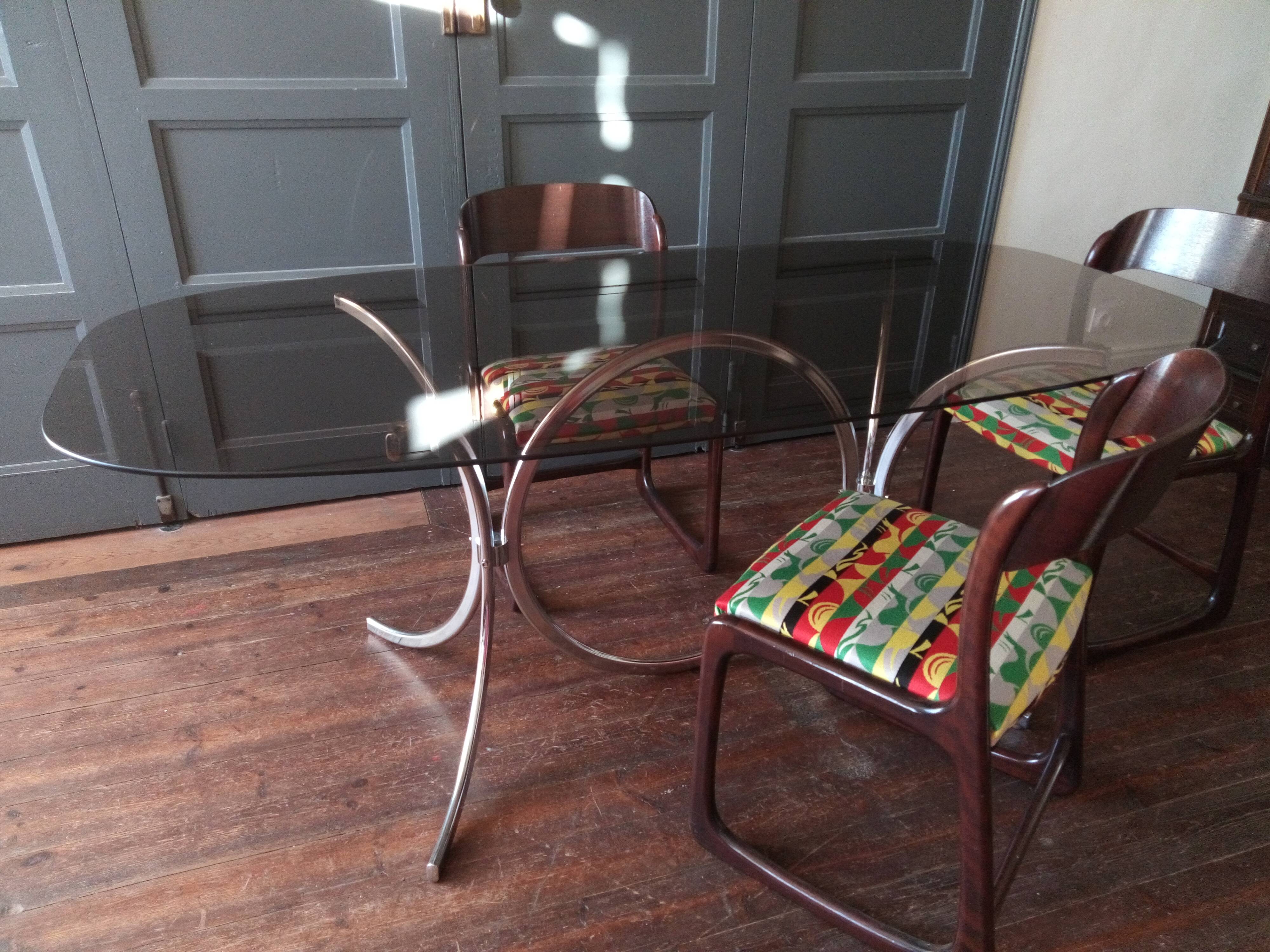Vintage dining table chrome glass and metal