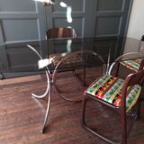 Vintage dining table chrome glass and metal
