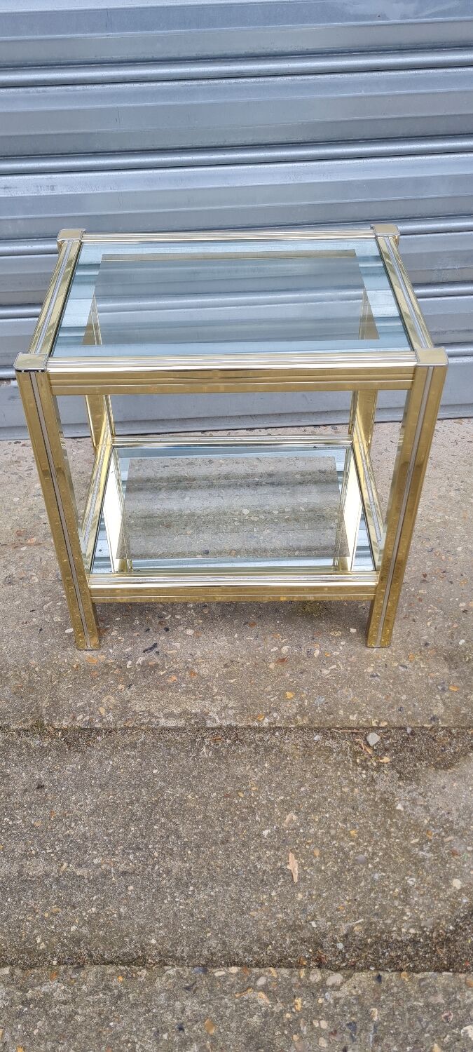 Side table in gold metal and chrome
