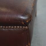Ottoman vintage en cuir de mouton