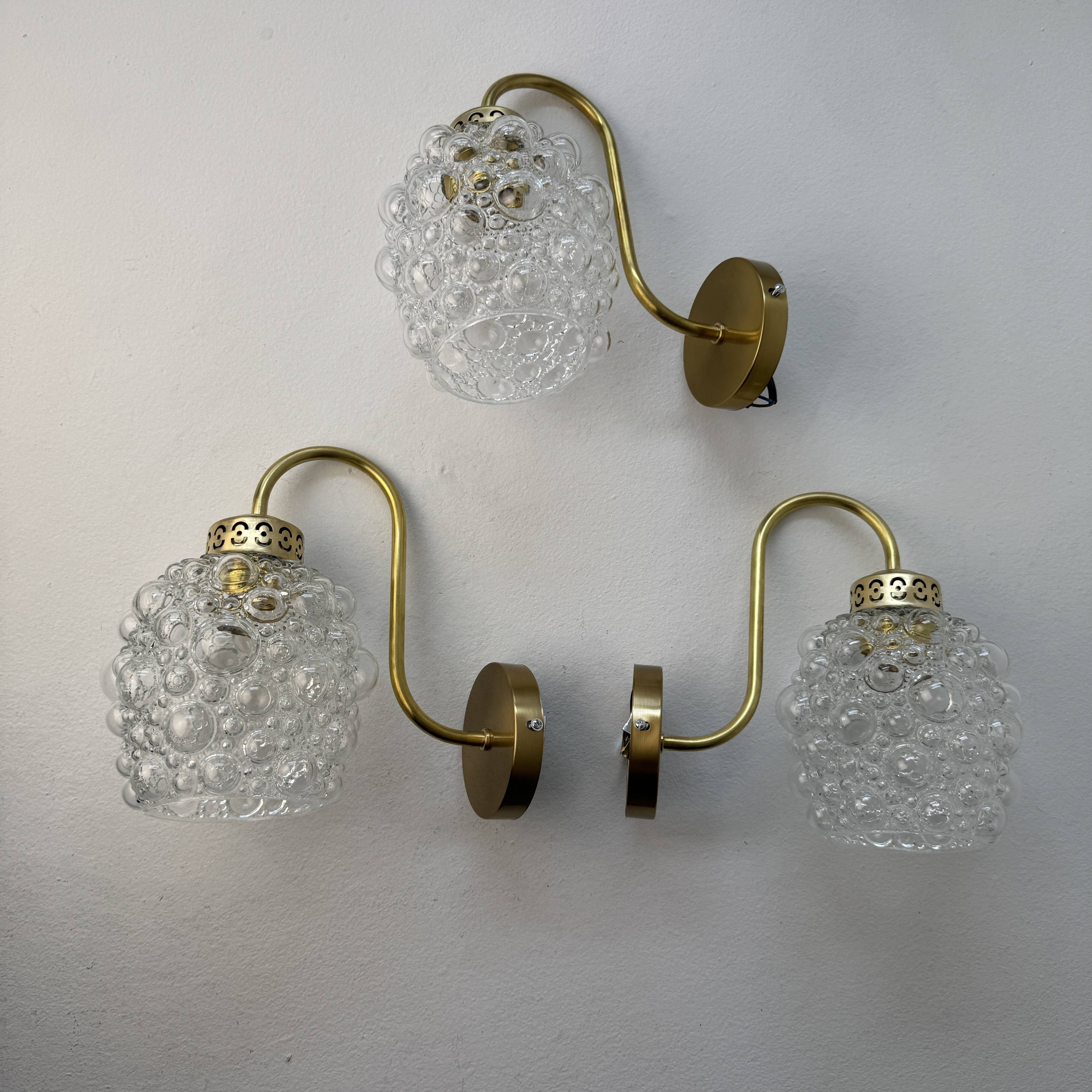 Lot of 3 vintage bubble glass wall lights.