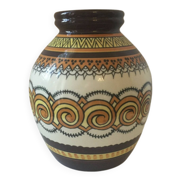 Large round vase, Henriot Quimper ceramic, Vintage 1977, Brittany