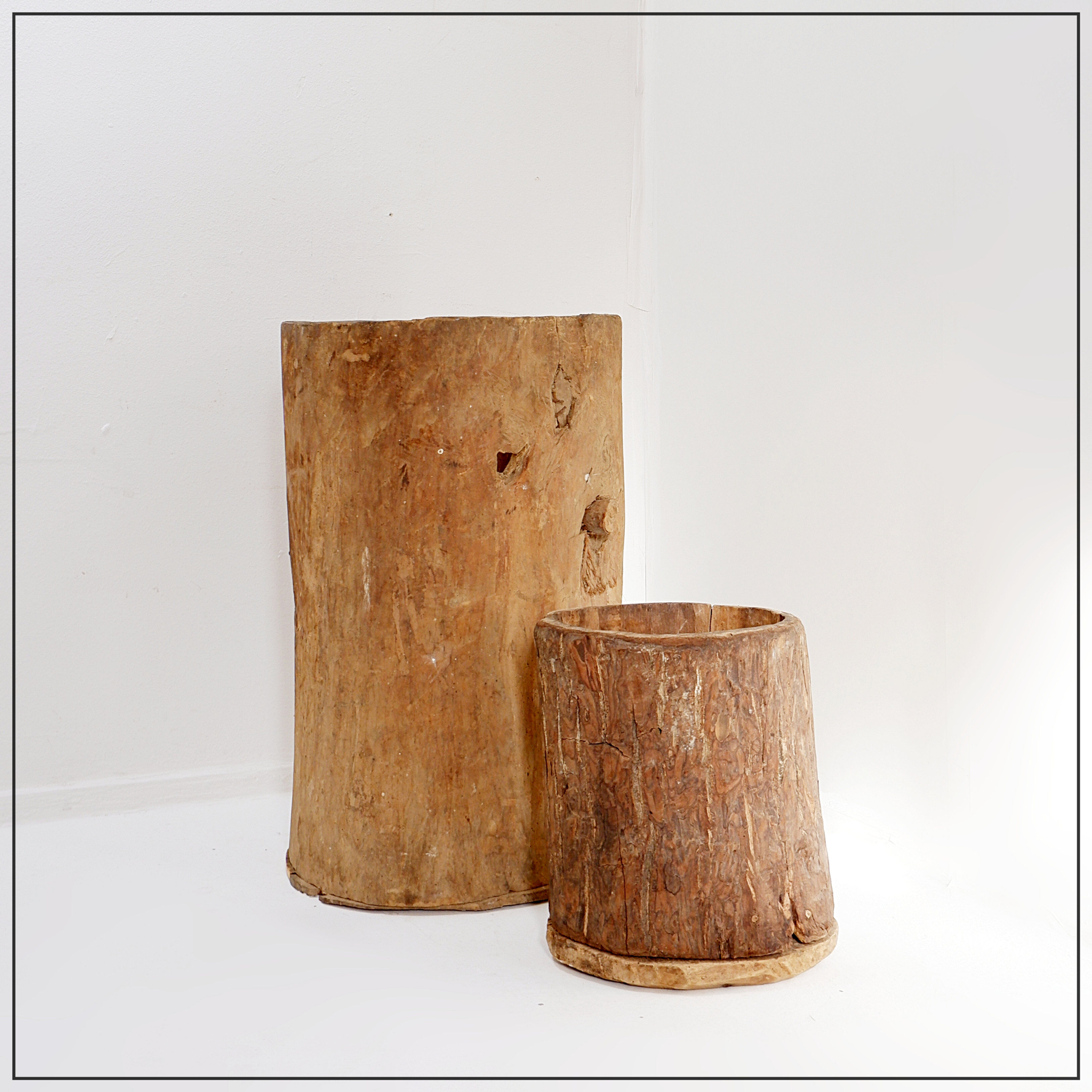 Set of 2 primitive wooden pots - late 19th century
