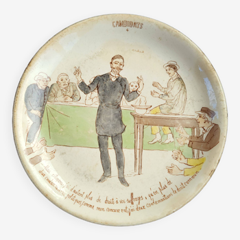 Talking plate 19th century Gien political series Candidates No. 4