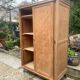 Vintage wardrobe with compass legs in raw wood, sliding doors, 1960s