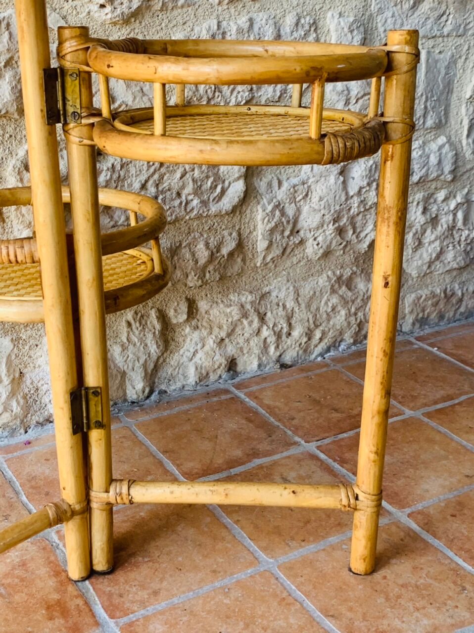 Vintage folding plant holder in bamboo and rattan, circa 1970's