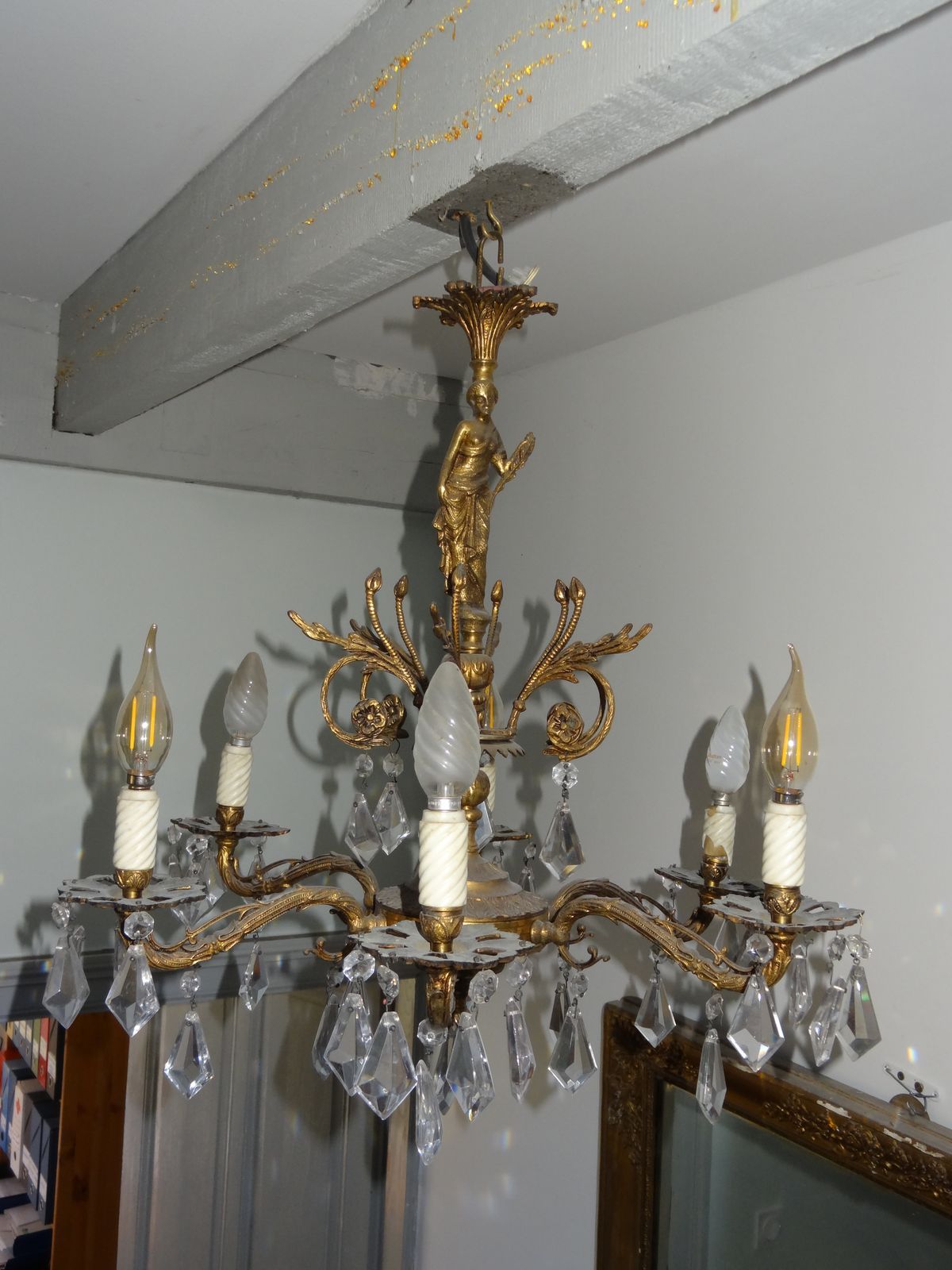 Golden bronze and crystal chandelier