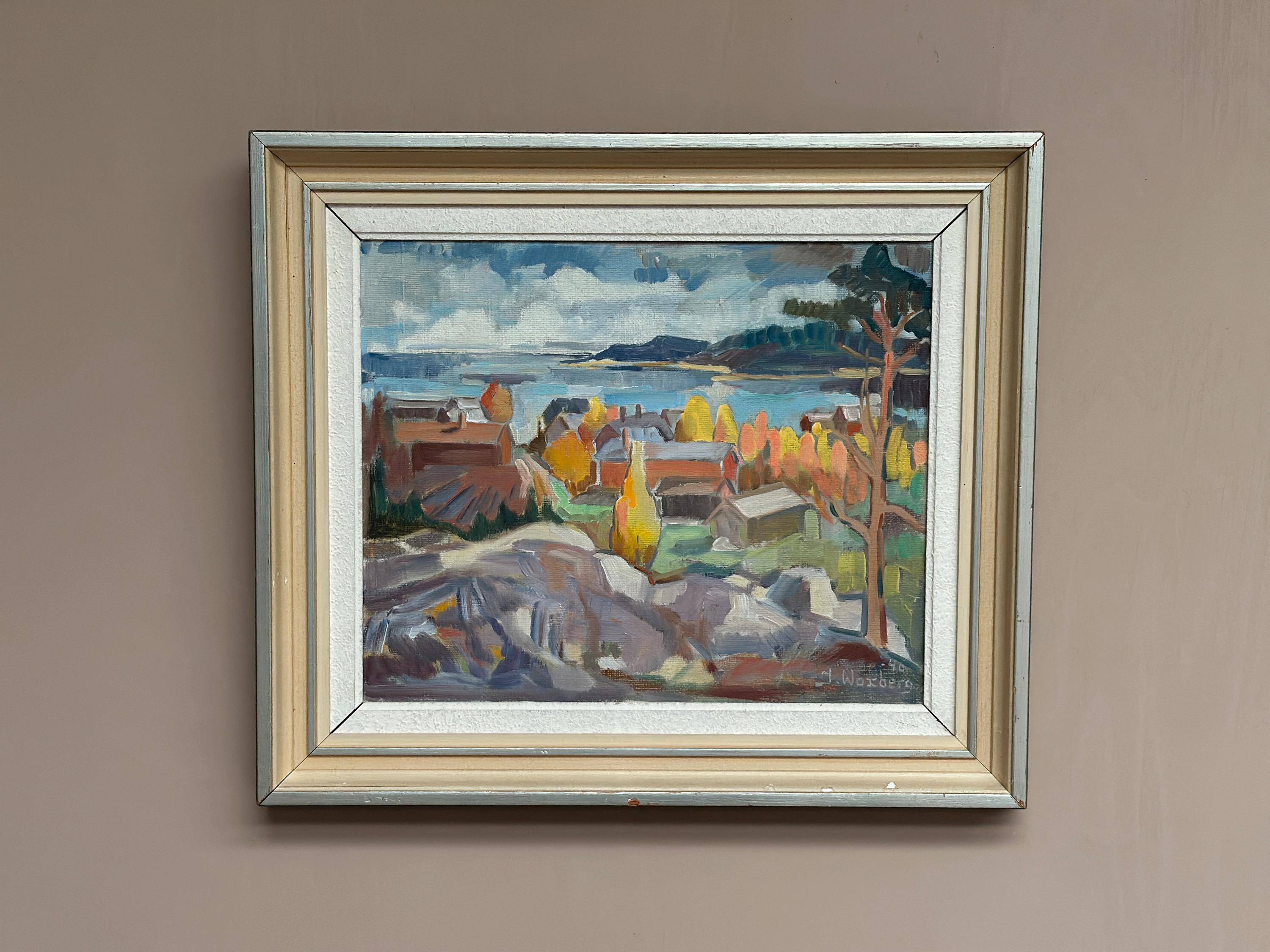 Swedish Oil On Panel "Autumn landscape" by J. Woxberg