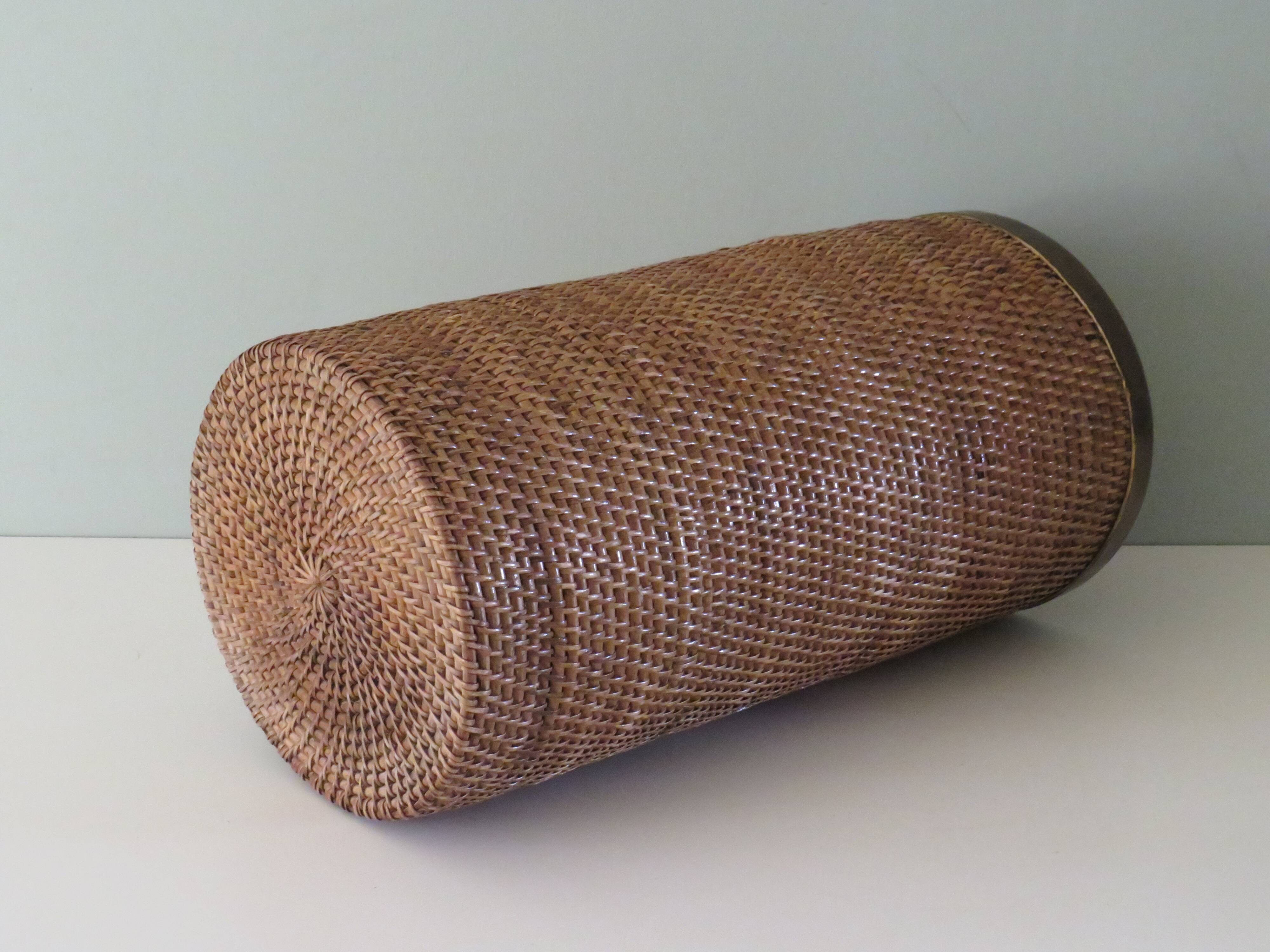 Vintage umbrella holder, rattan and bamboo with brass edge