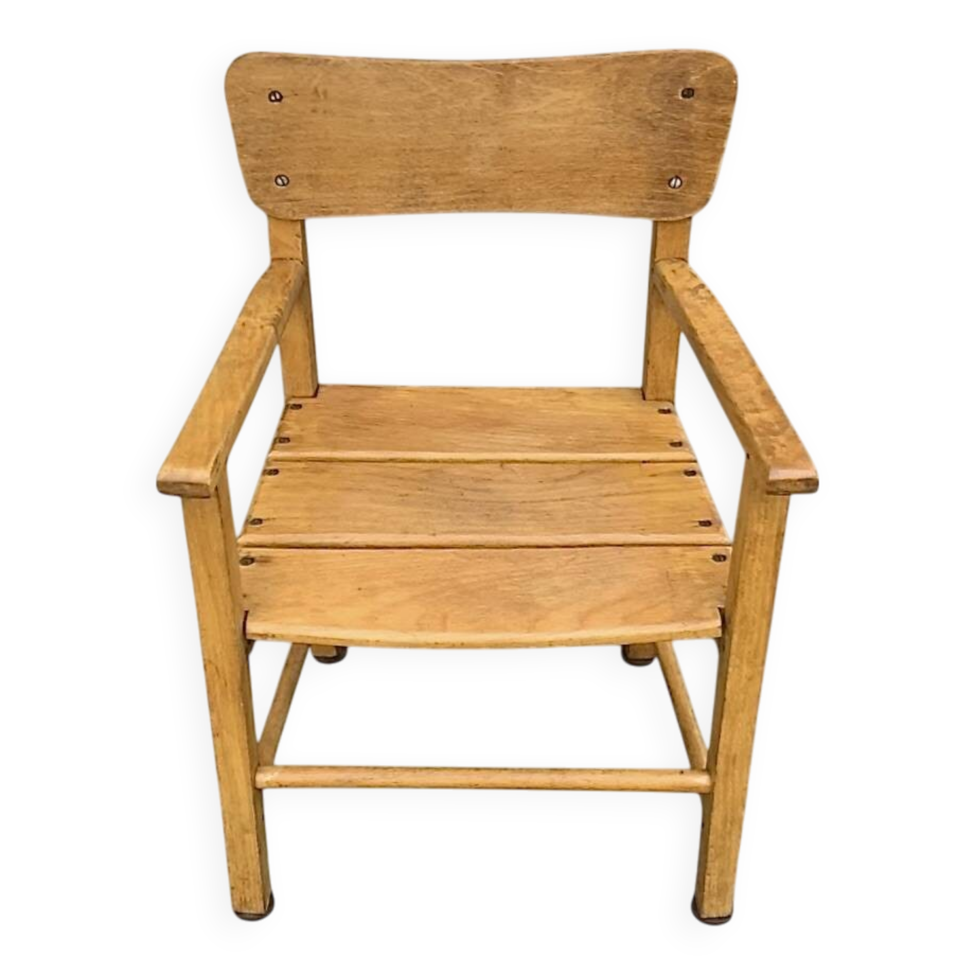 Antique wooden children's chair with armrests – marked unifa