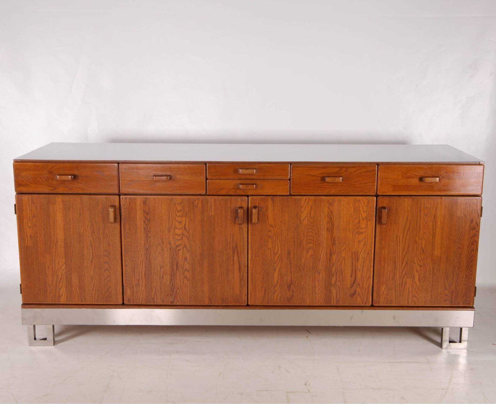 Oak and brushed metal sideboard