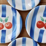 4 assiettes à dessert vintage en porcelaine italienne - Motif cerises et ra