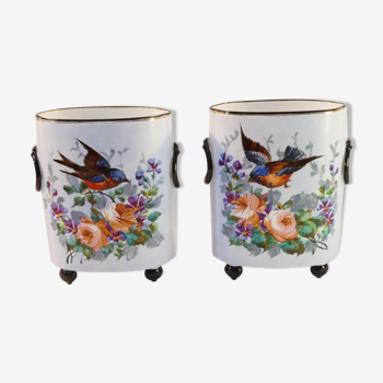 Pair of porcelain bird vase from Limoges william guerin