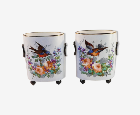 Paire de vase aux oiseaux en porcelaine de Limoges william guerin