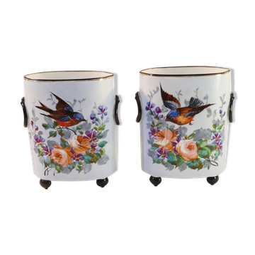 Pair of porcelain bird vase from Limoges william guerin