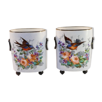 Pair of porcelain bird vase from Limoges william guerin