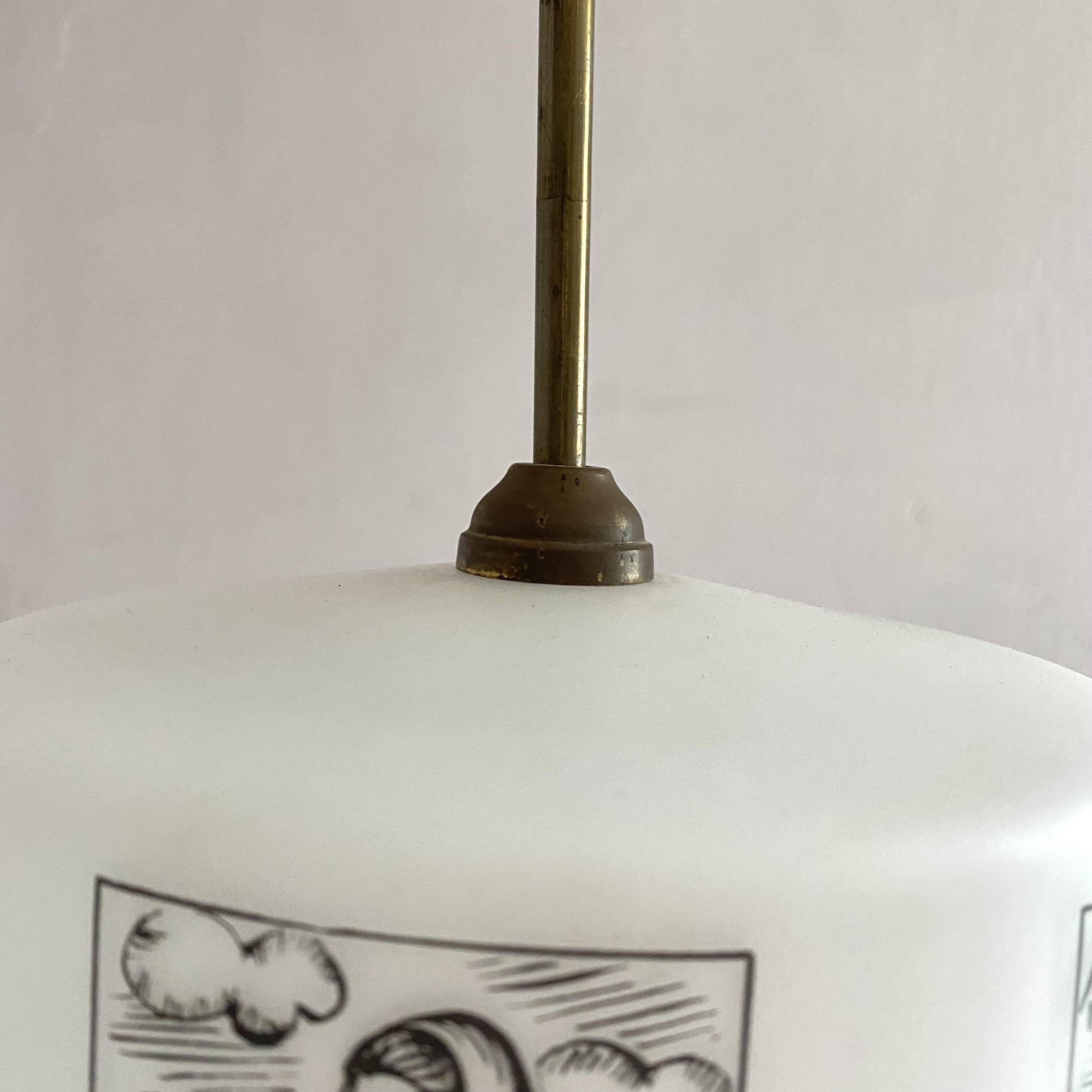 50s-60s pendant light in black and white opaline glass