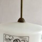 50s-60s pendant light in black and white opaline glass