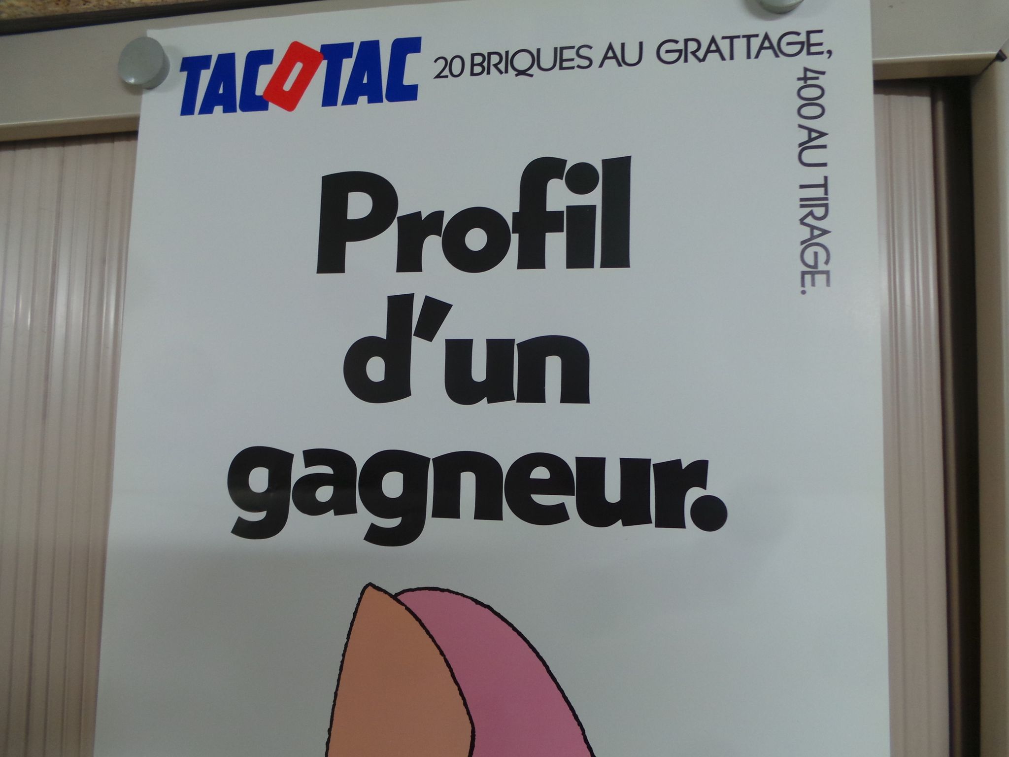 Original National Lottery poster tac o tac profile of a 20-brick winner at scratching