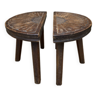 Pair of half-moon tripod stools