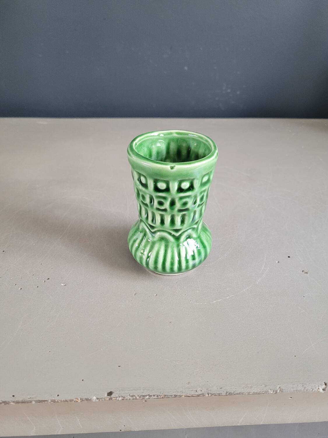 Small vintage green patterned vase