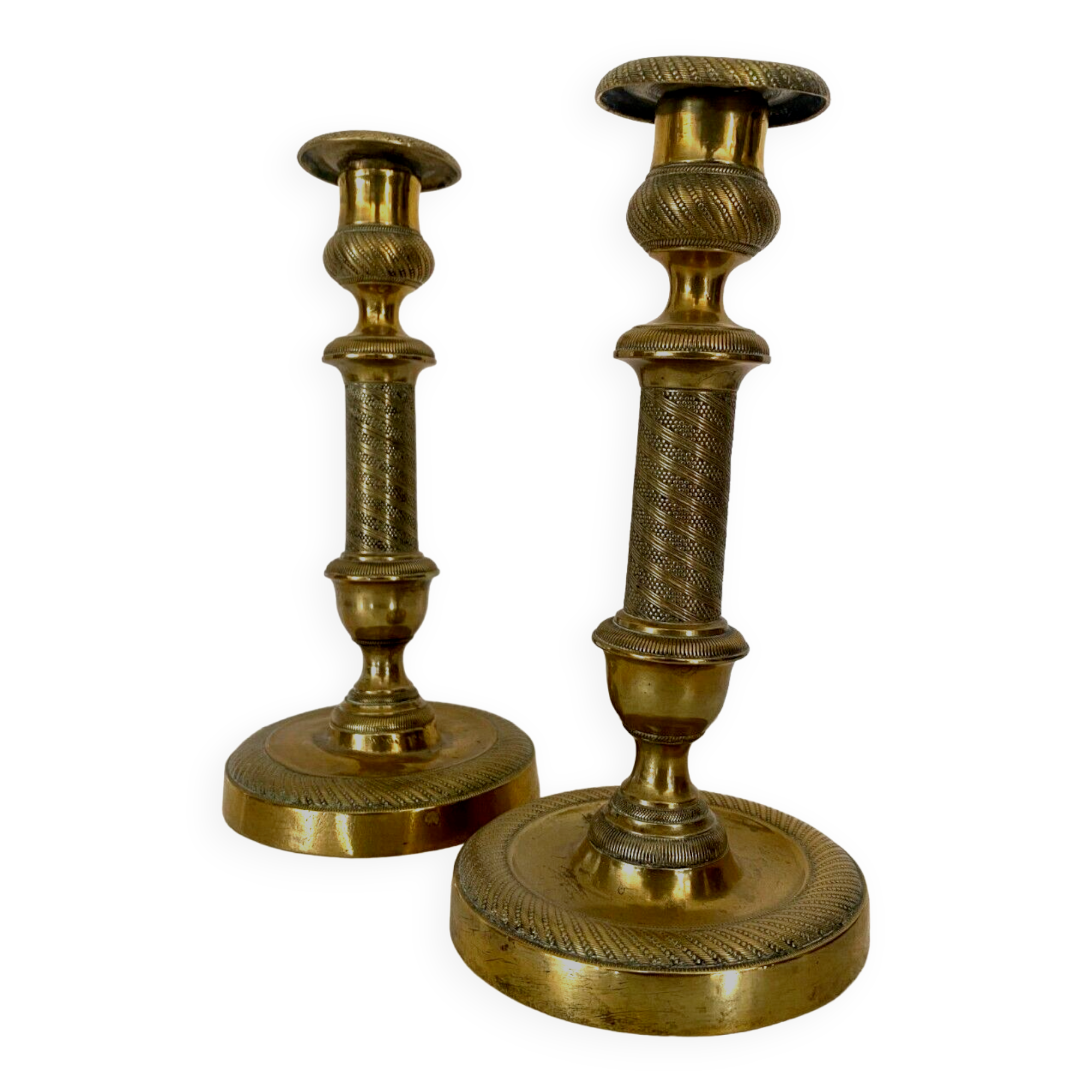 Pair of Louis XVI style candlesticks in chiseled and gilded bronze - XIXth century