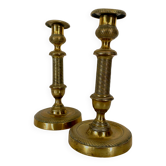 Pair of Louis XVI style candlesticks in chiseled and gilded bronze - XIXth century