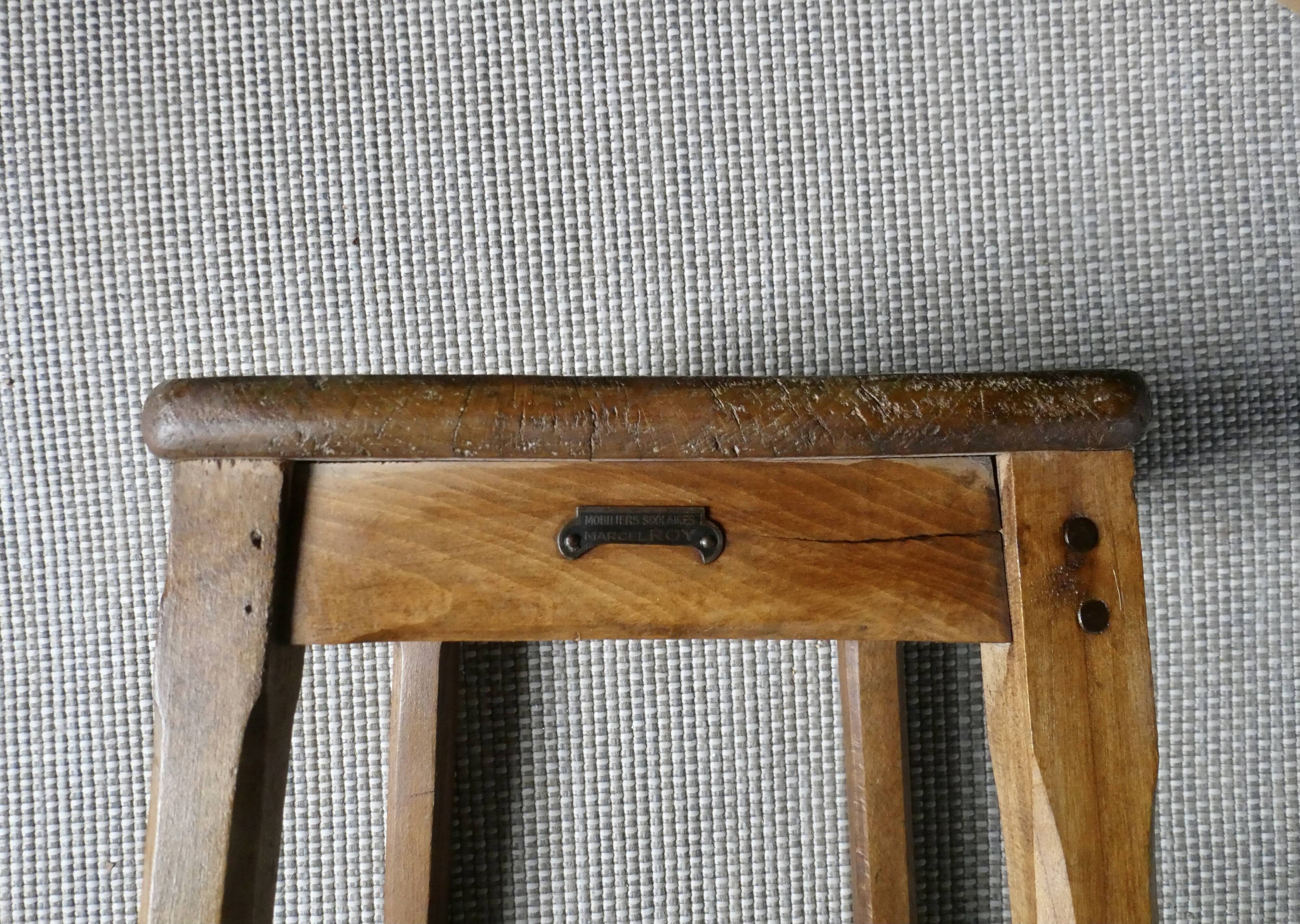 Wooden school stool, Marcel Roy Paris school furniture