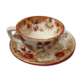 Cup with saucer in earthenware of Digoin Sarreguemines decoration Chinese pagoda late nineteenth century