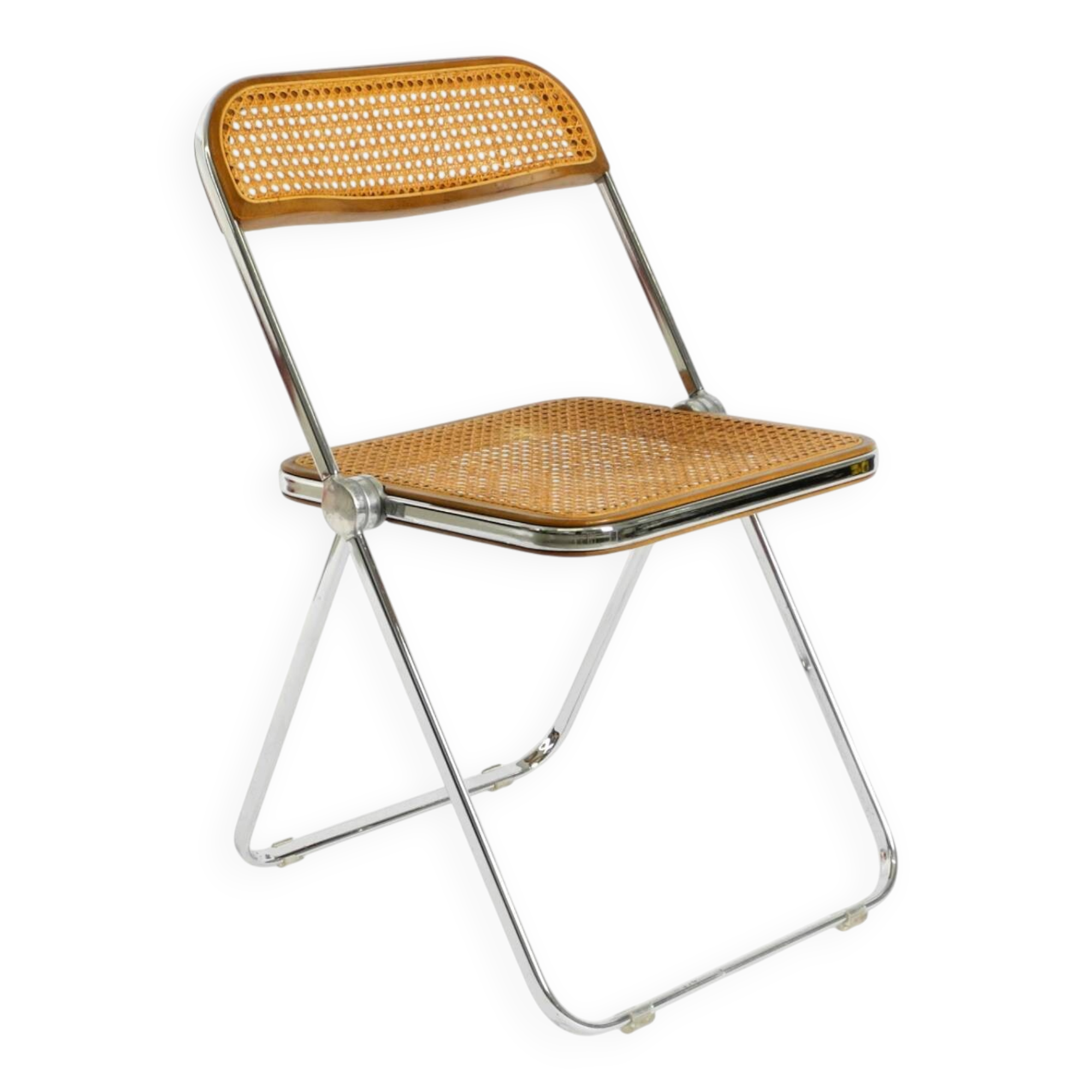 Chaise pliante Plia des années 1970 avec cannage de Vienne par Giancarlo Piretti pour Castelli