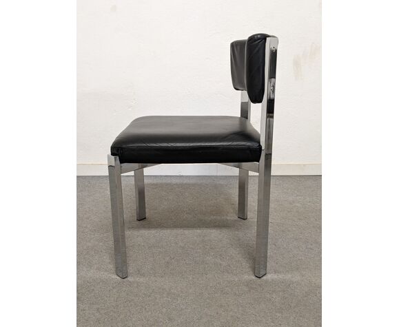 Series of 4 chairs in leather and chrome steel Roche Bobois from the 70s |  Selency