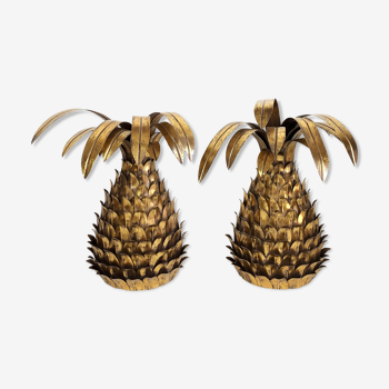 Paire d'appliques ananas des années 70 " en métal doré