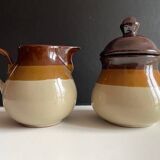 Milk jug + sugar bowl set in enamelled stoneware