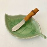 Small butter dish, bamboo knife
