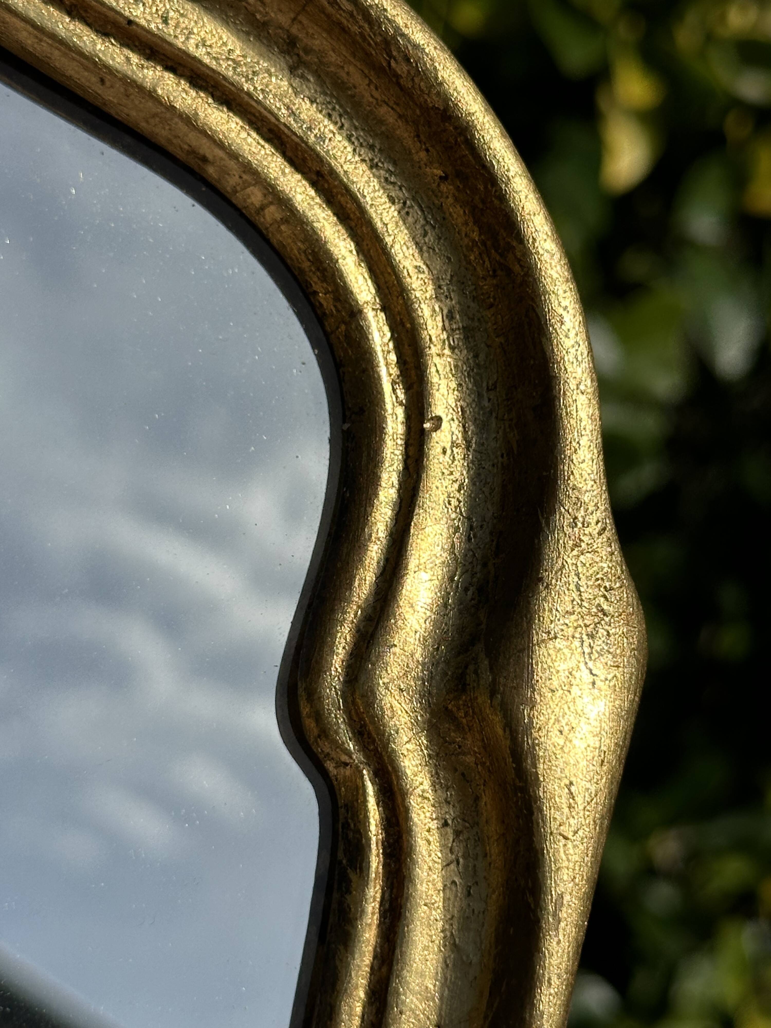 Vintage Golden Wood Carved Mirror in Louis XV Style