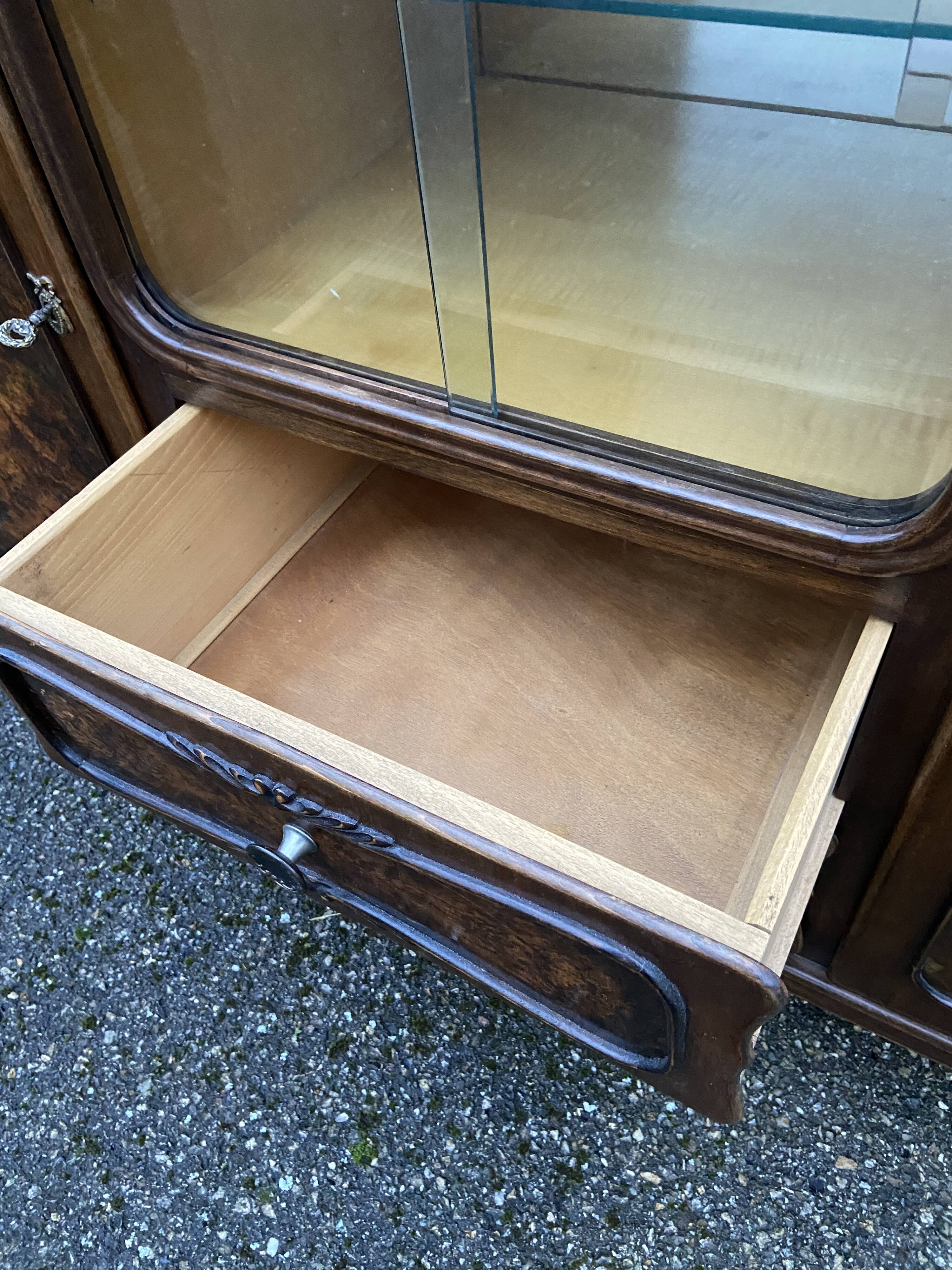 Art deco Chippendale sideboard Mid-century vintage 1950 Burl walnut