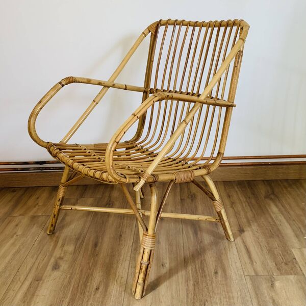Fauteuil cubique en rotin