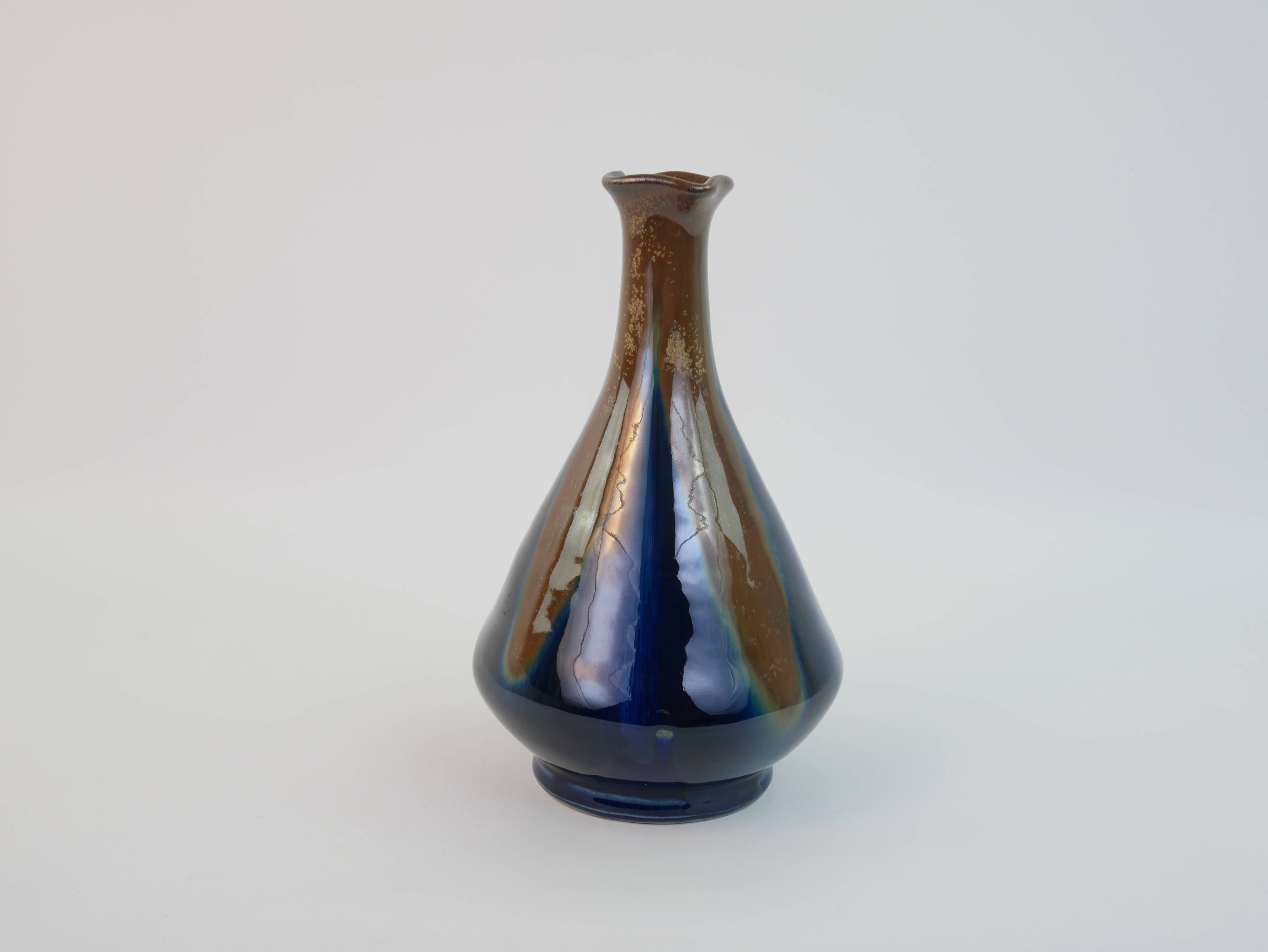 Fournier Demars vase in blue enameled ceramic