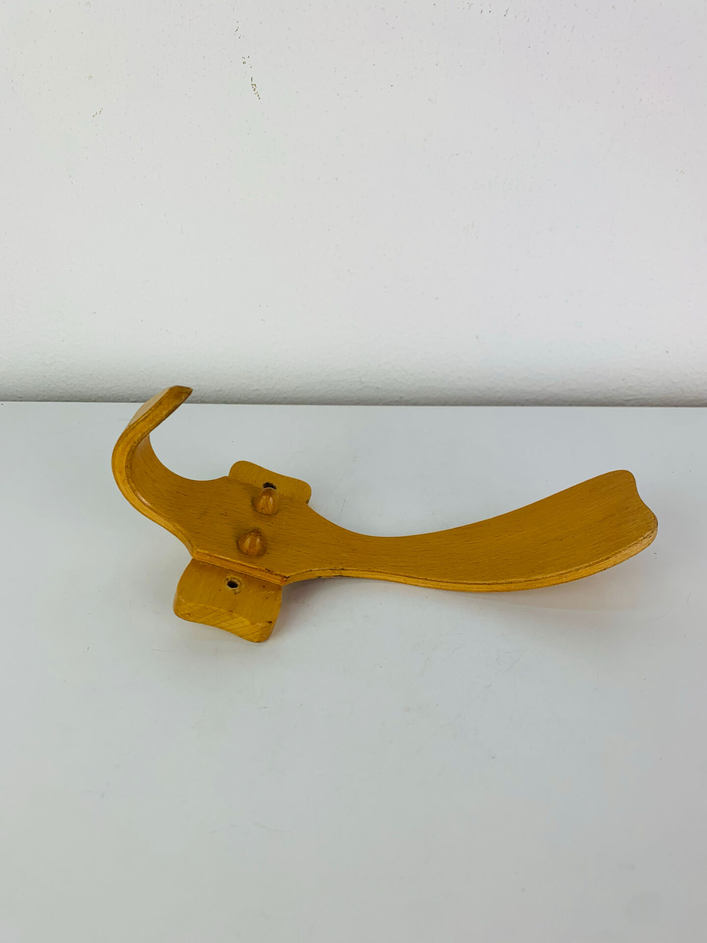Curved wooden coat hook, 1960s vintage