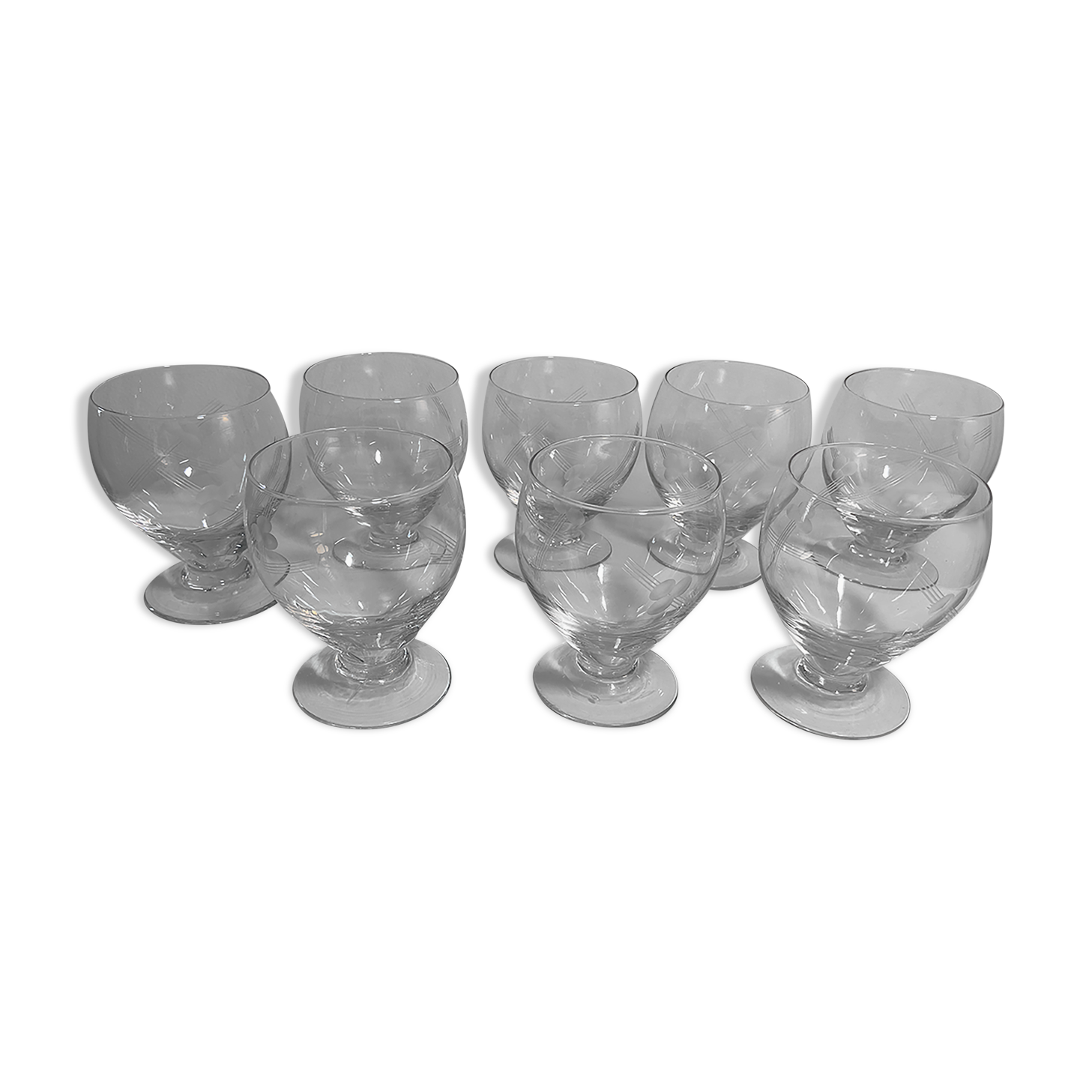 8  chiseled glass wine glasses 1960
