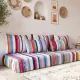 Multicoloured bohemian floor cushion – Handwoven striped recycled cotton