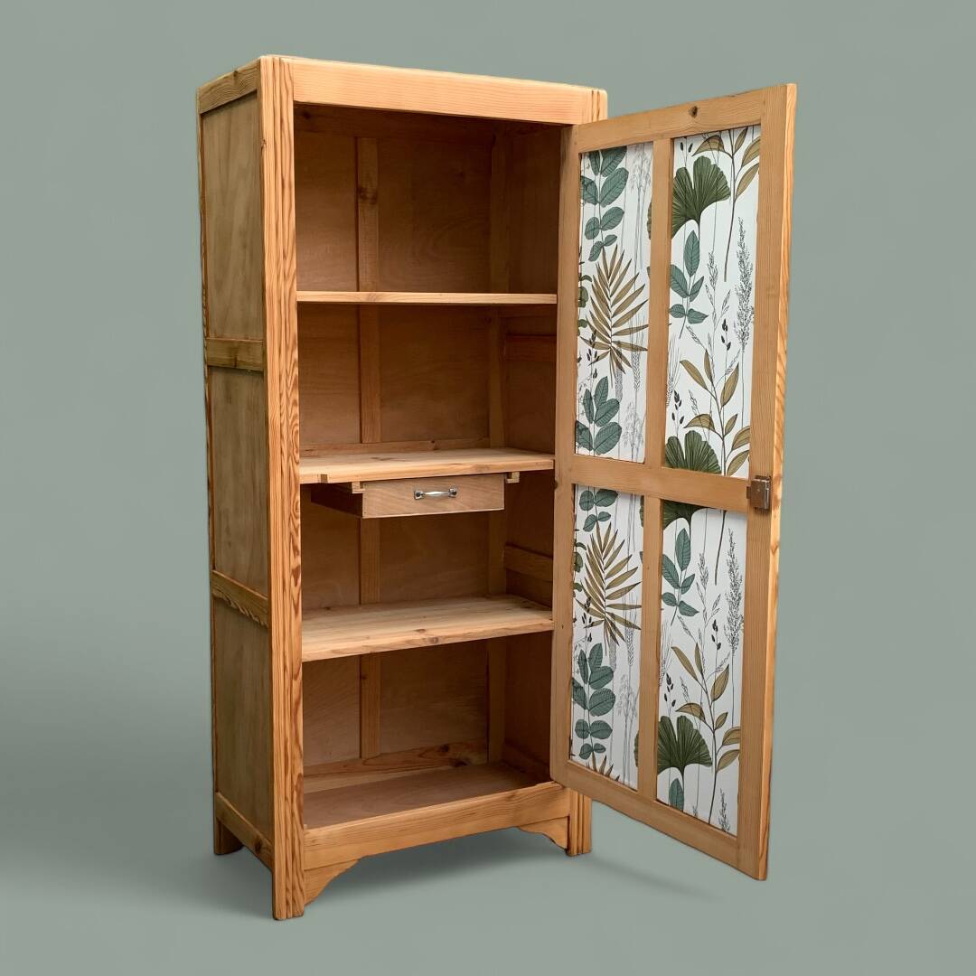 Parisian bonnet wardrobe, raw wood, 1950s