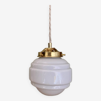 Vintage globe pendant light in white opaline
