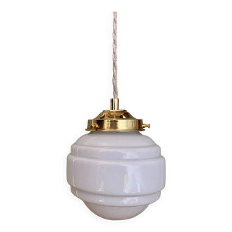 Vintage globe pendant light in white opaline