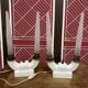 Pair of ceramic and brass office chandeliers