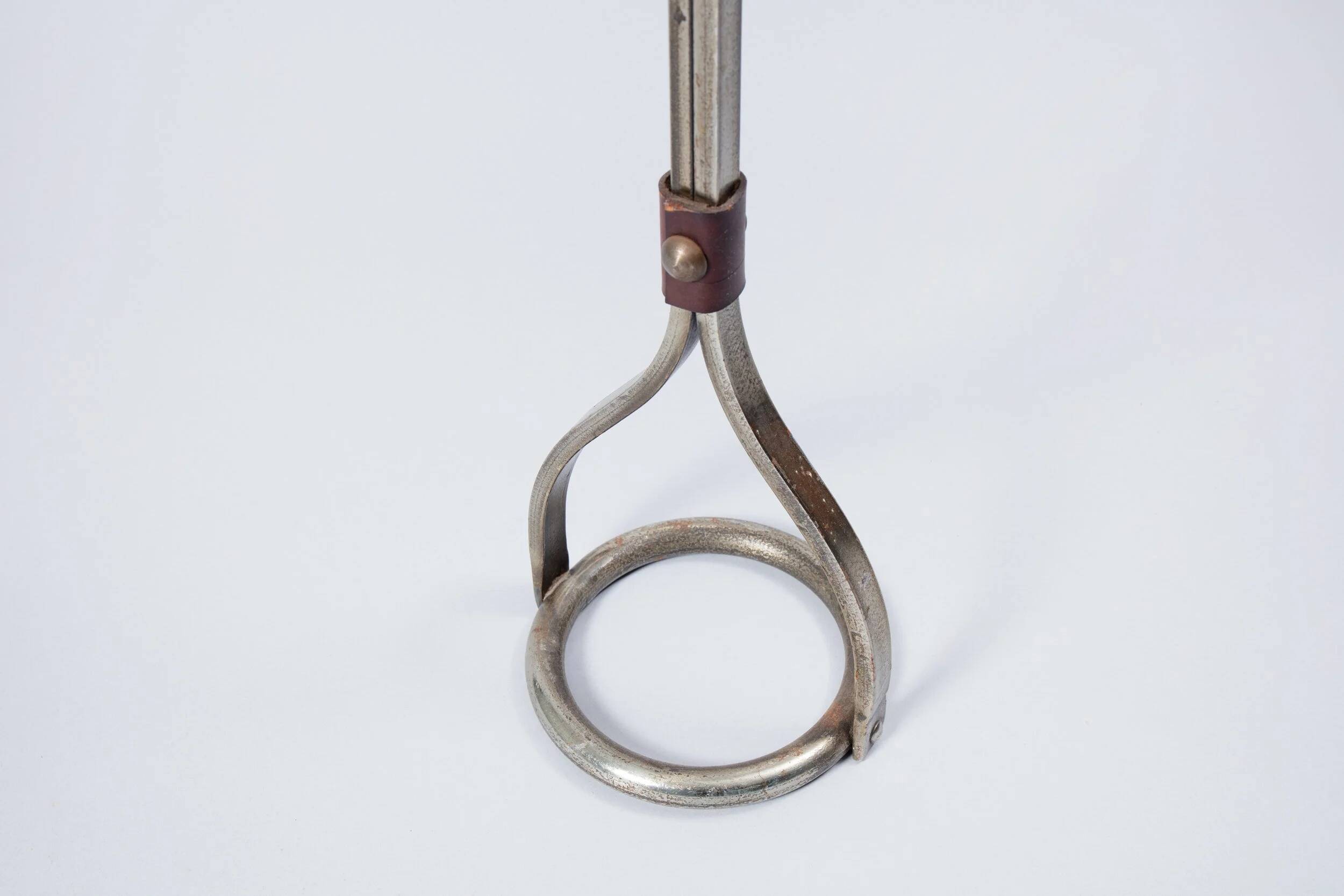 Metal and leather floor ashtray from the 1960s.