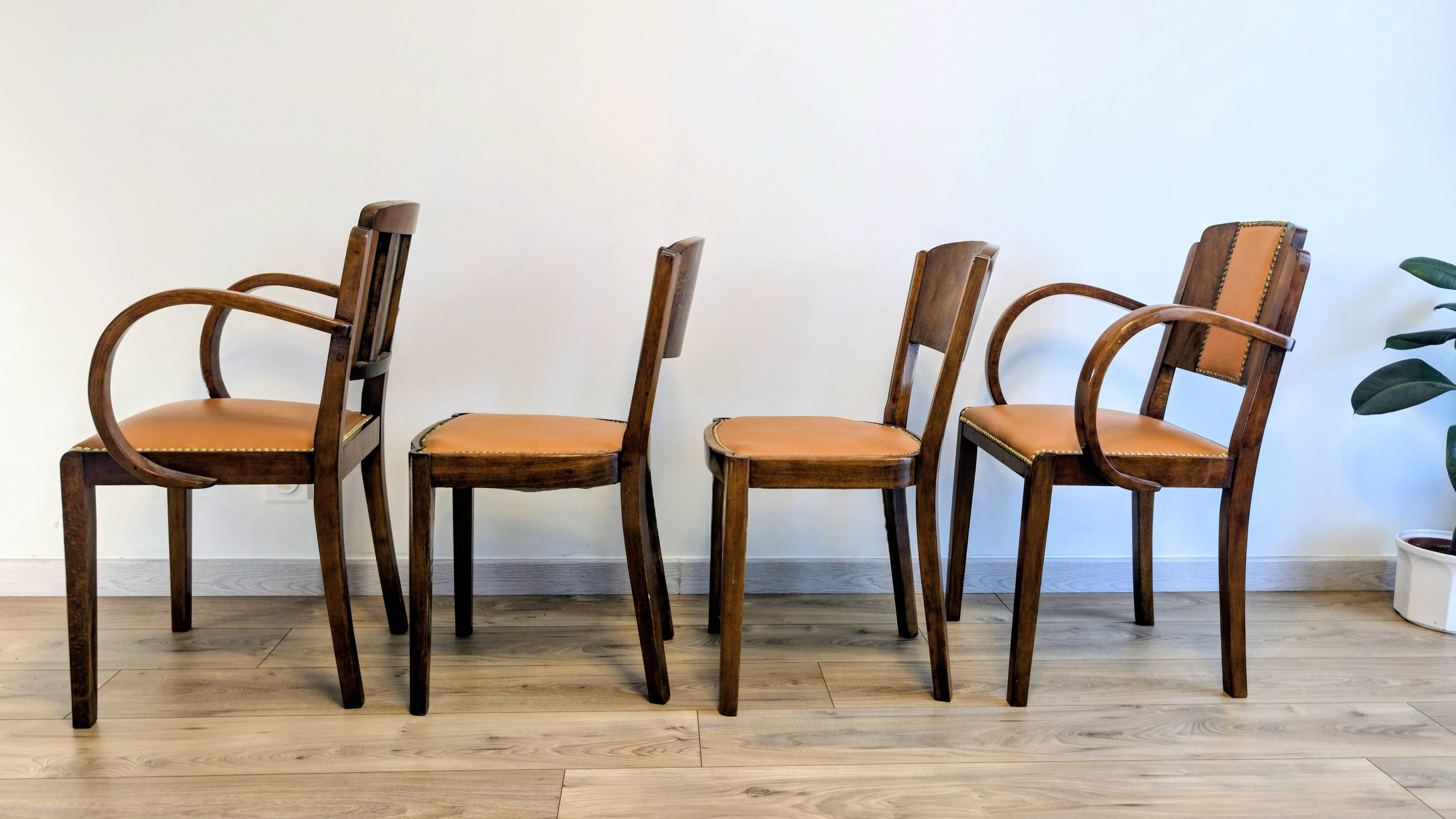 Pair of bridge armchairs and matching chairs – Art Deco style 1950